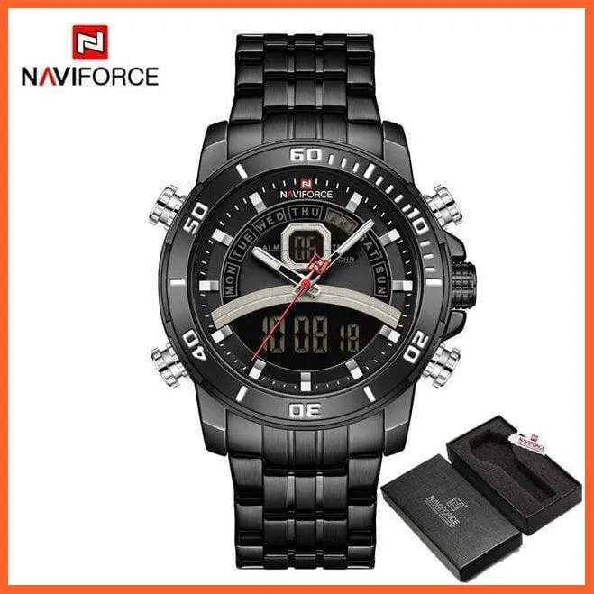 Mens Luxury Gold Business Digital  Military Sports Quartz Steel Band Waterproof Wristwatches