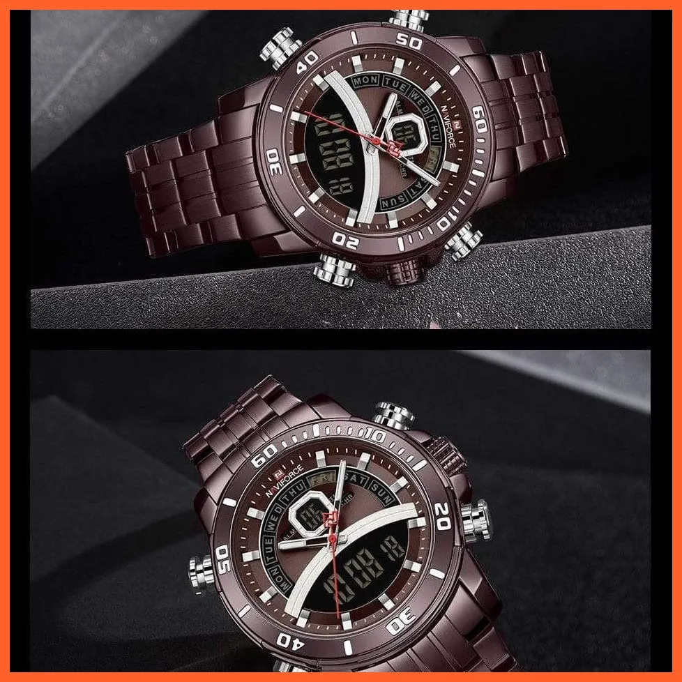 Mens Luxury Gold Business Digital  Military Sports Quartz Steel Band Waterproof Wristwatches