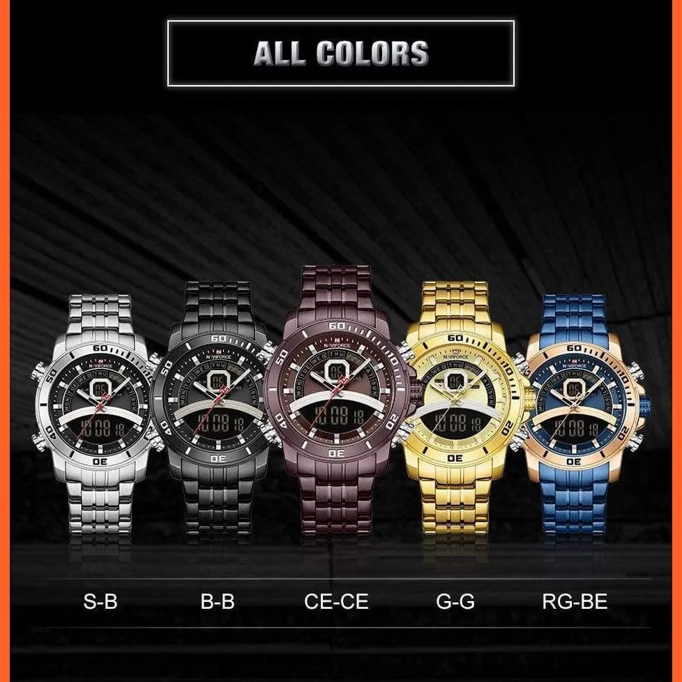 Mens Luxury Gold Business Digital  Military Sports Quartz Steel Band Waterproof Wristwatches