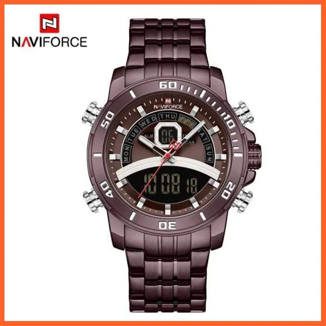 Mens Luxury Gold Business Digital  Military Sports Quartz Steel Band Waterproof Wristwatches