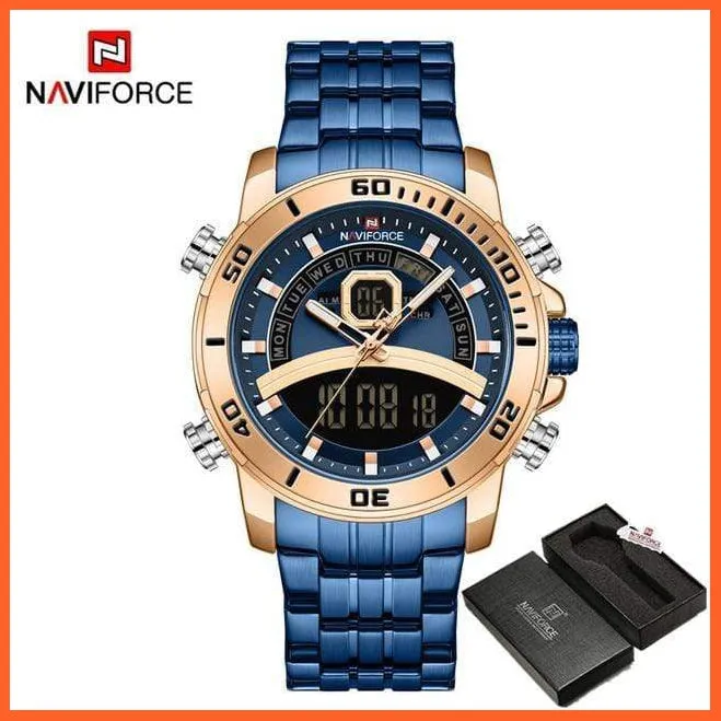 Mens Luxury Gold Business Digital  Military Sports Quartz Steel Band Waterproof Wristwatches