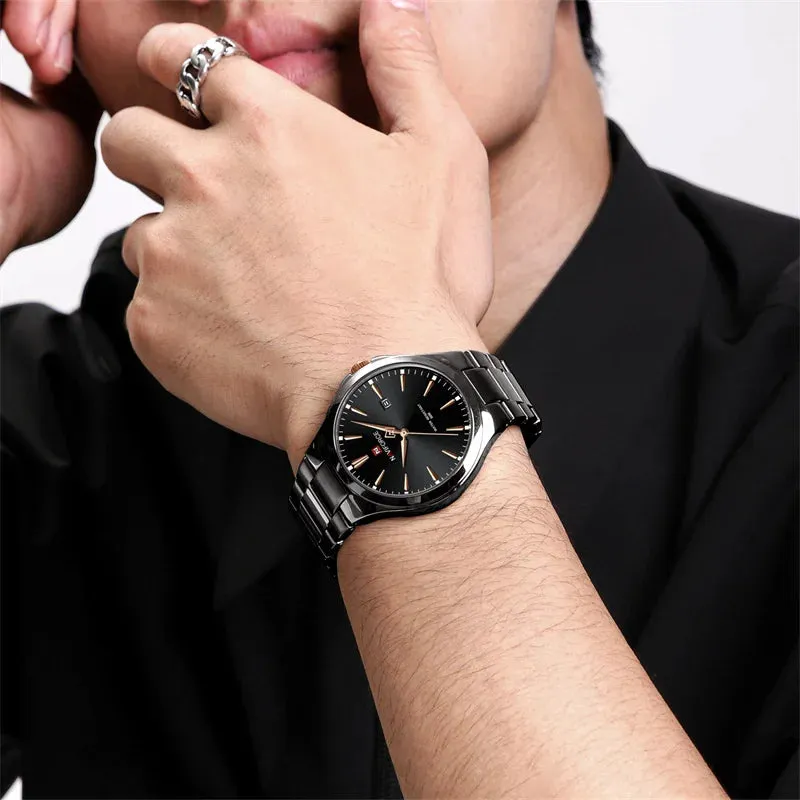 Men'S Luxury Quartz Watch Waterproof Stainless Steel Strap Wristwatch