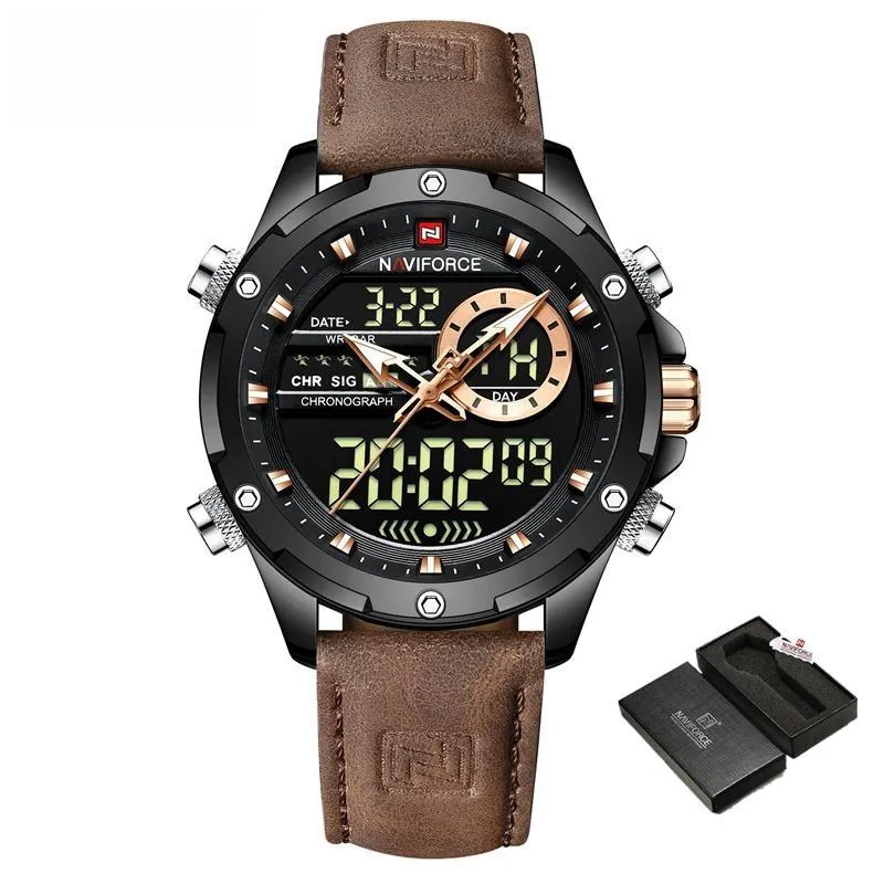 Men's Movement Quartz Modern Watch Men Waterproof Chronograph Leather Band Wristwatch
