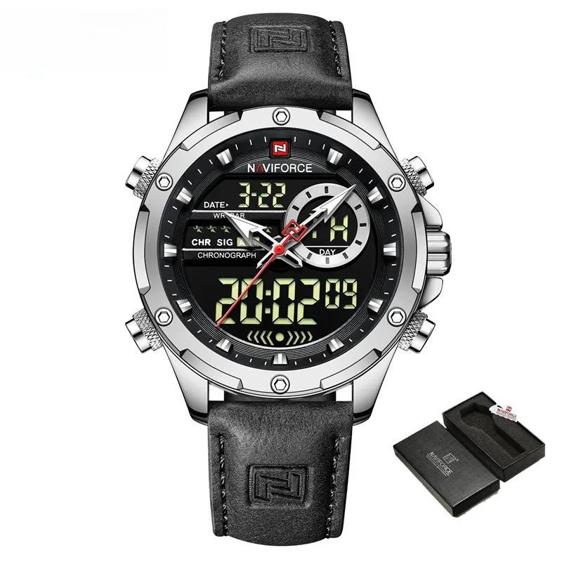 Men's Movement Quartz Modern Watch Men Waterproof Chronograph Leather Band Wristwatch