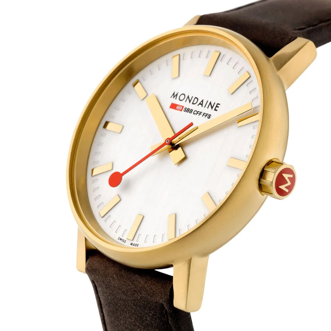 MONDAINE EVO2 30mm, PETIT GOLD CASE- BROWN LEATHER WATCH MSE.30112.LG