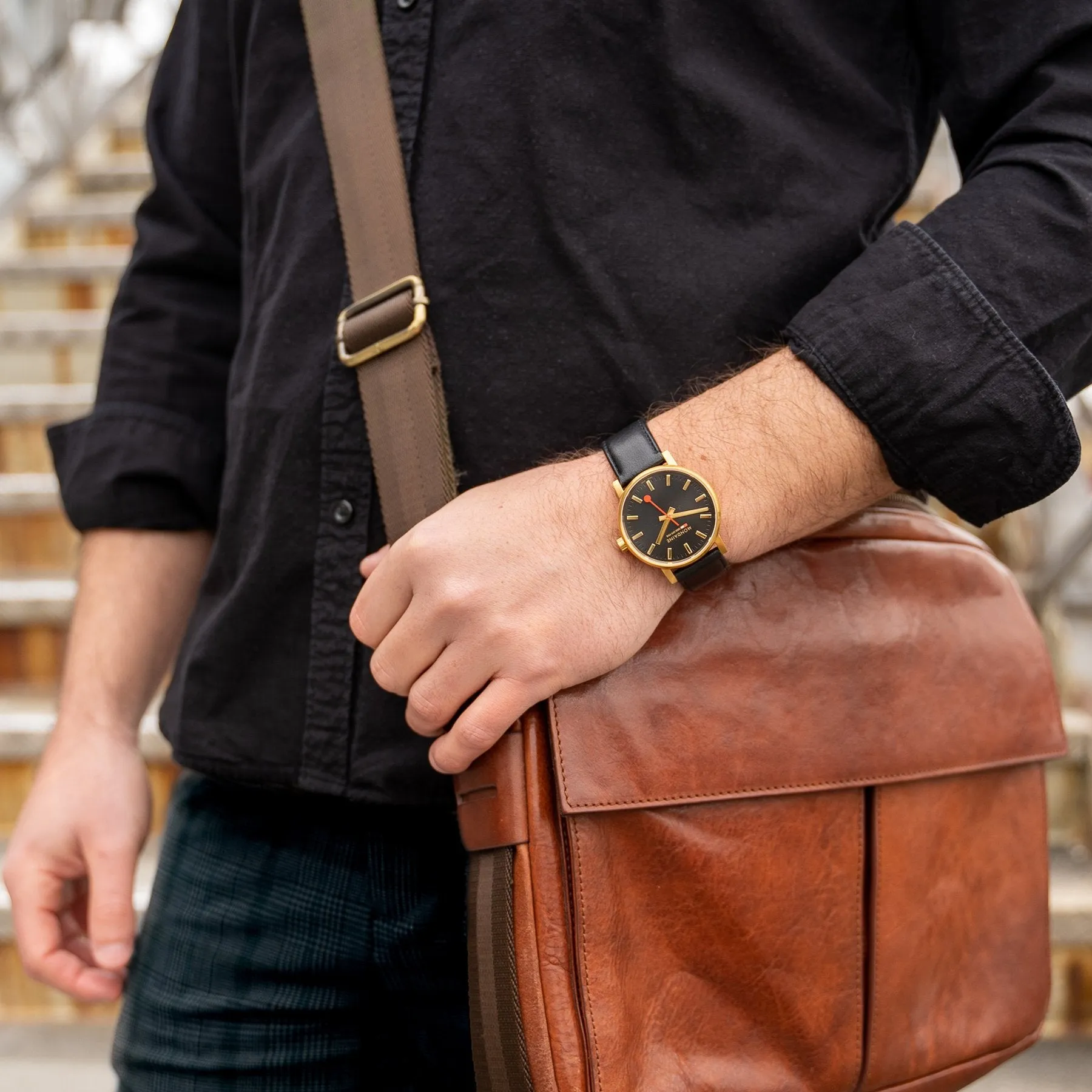 Mondaine Evo2 40mm Gold Case -Black Leather Watch MSE.40122.LB