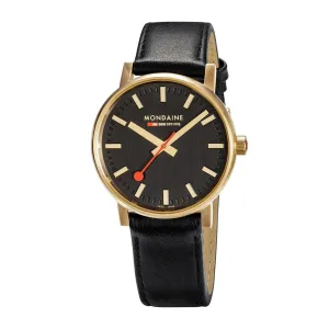 Mondaine Evo2 40mm Gold Case -Black Leather Watch MSE.40122.LB