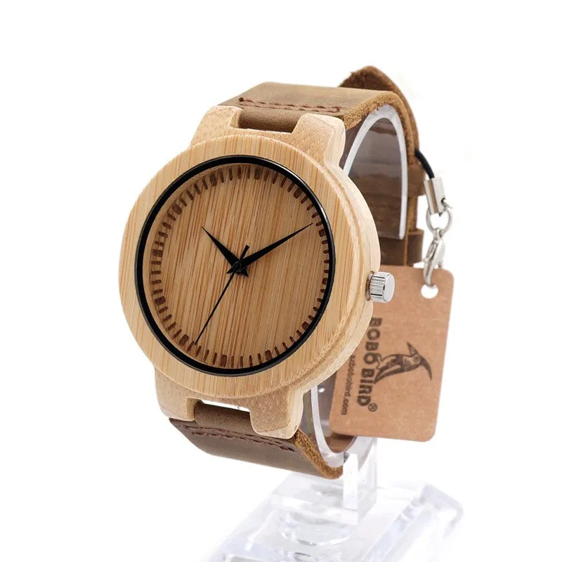New Fasion japanese miyota 2035 movement wristwatches genuine leather bamboo wooden watches with gift box relogio masculino