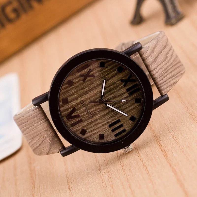Popular Wood Grain Print Strap Watch