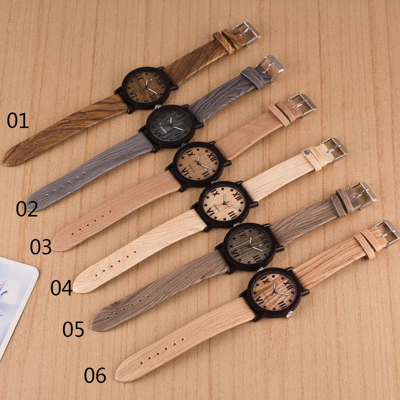 Popular Wood Grain Print Strap Watch