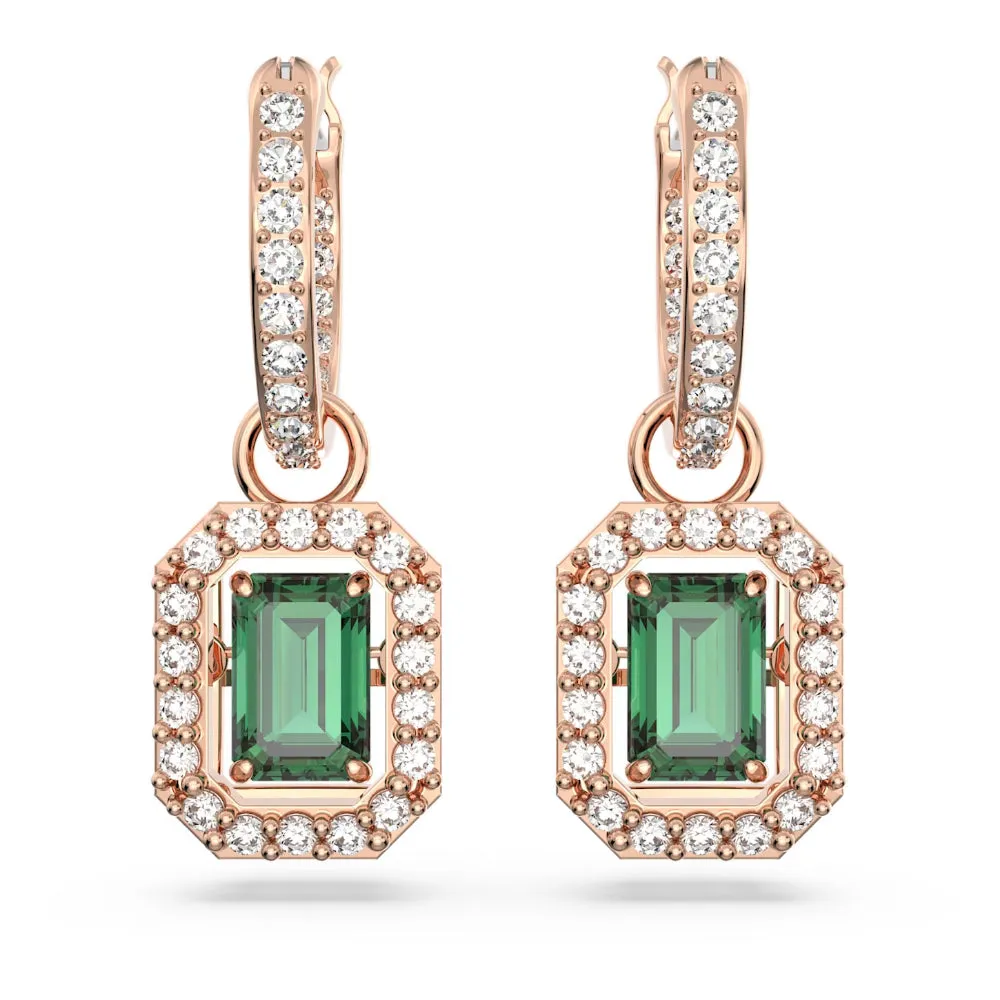 "Swarovski Millenia drop earrings Octagon cut, Green, Rose gold-tone plated"