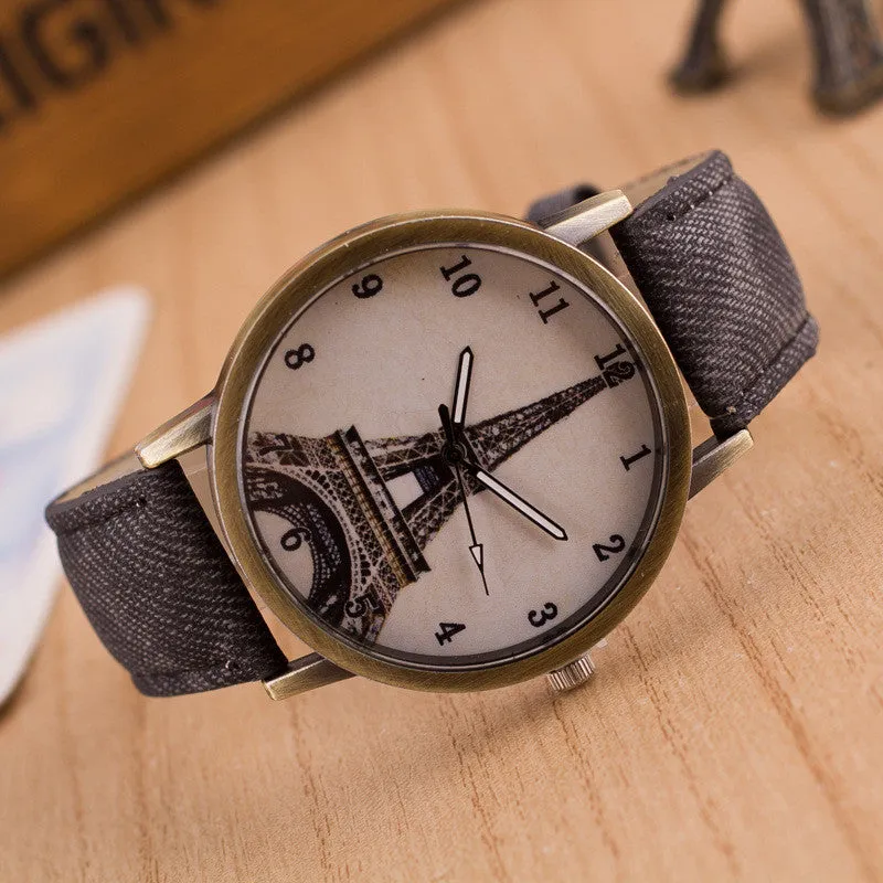 Retro Denim Tower Print Watch
