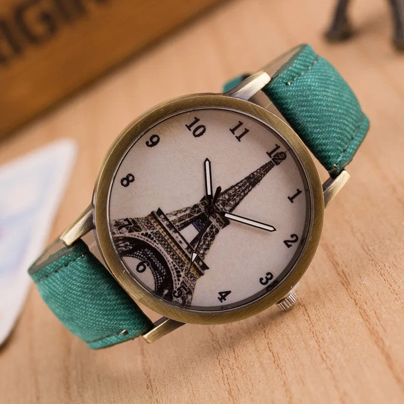 Retro Denim Tower Print Watch