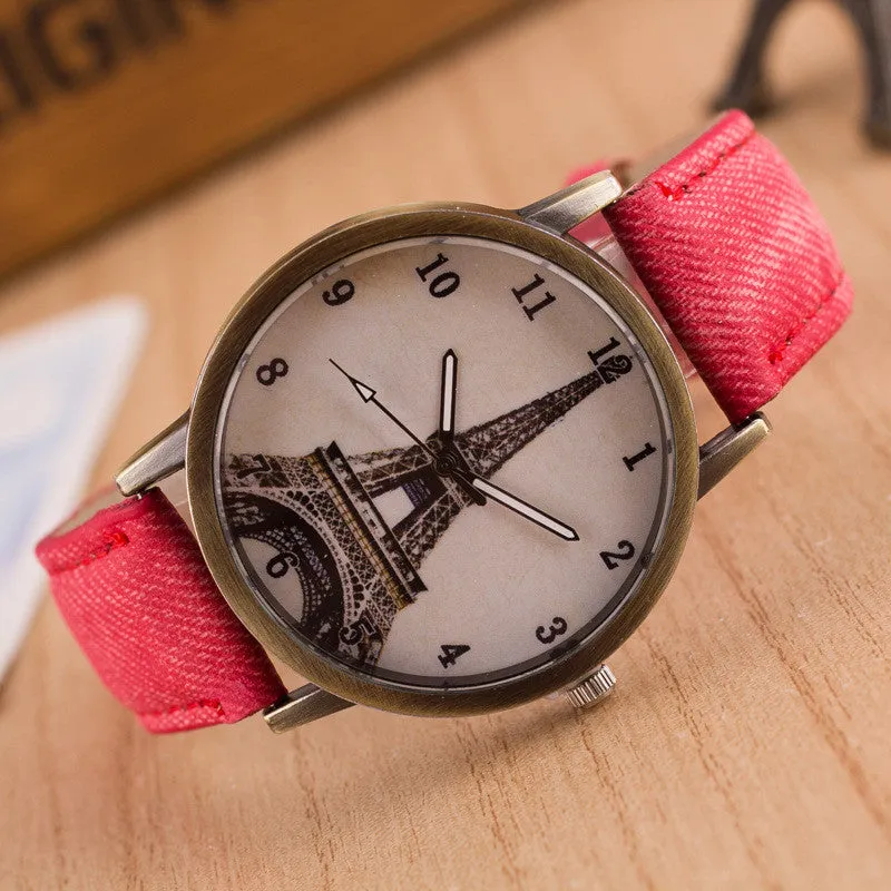 Retro Denim Tower Print Watch