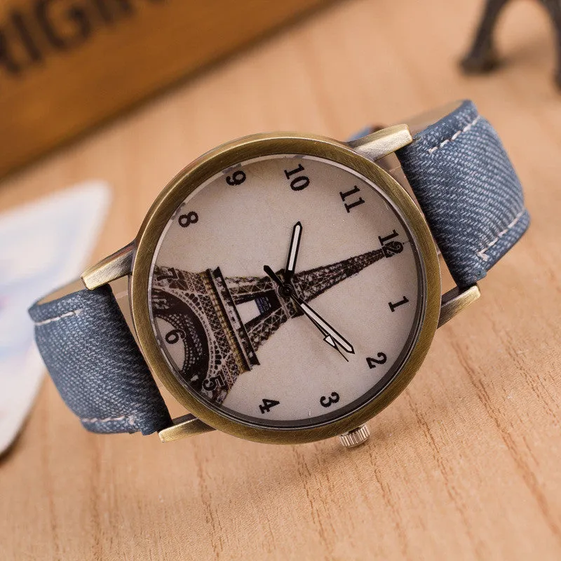 Retro Denim Tower Print Watch