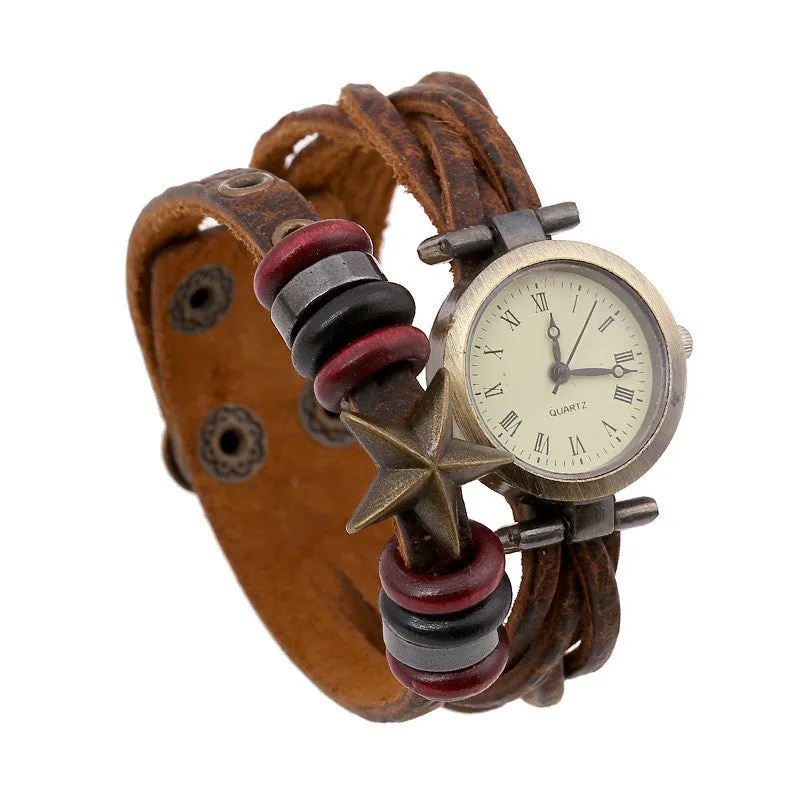 Retro Woven Star Beaded Bracelet Watch