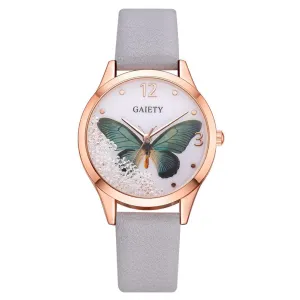 Rhinestone Butterfly Women's Leather Watches