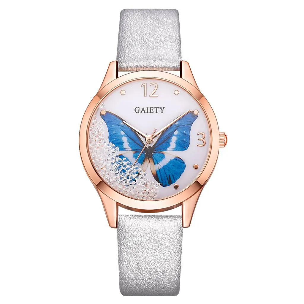 Rhinestone Butterfly Women's Leather Watches