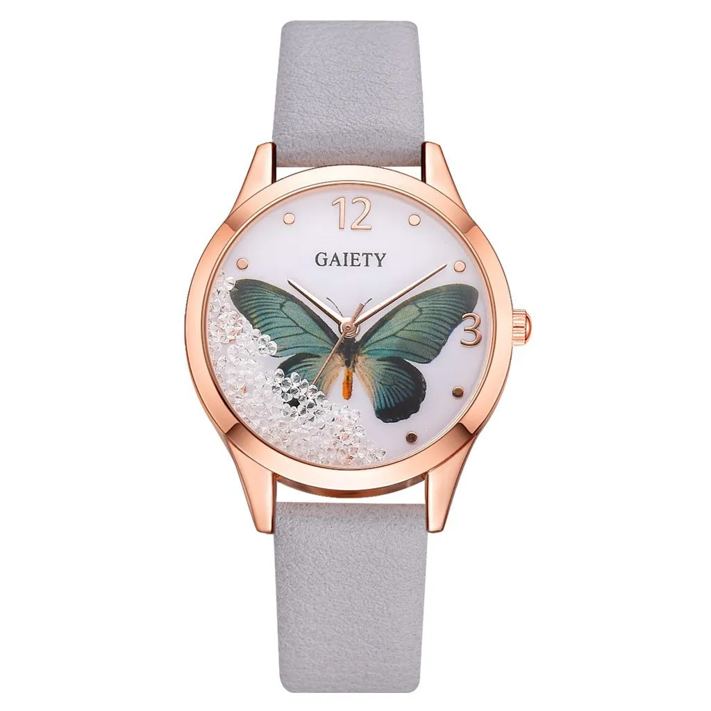 Rhinestone Butterfly Women's Leather Watches