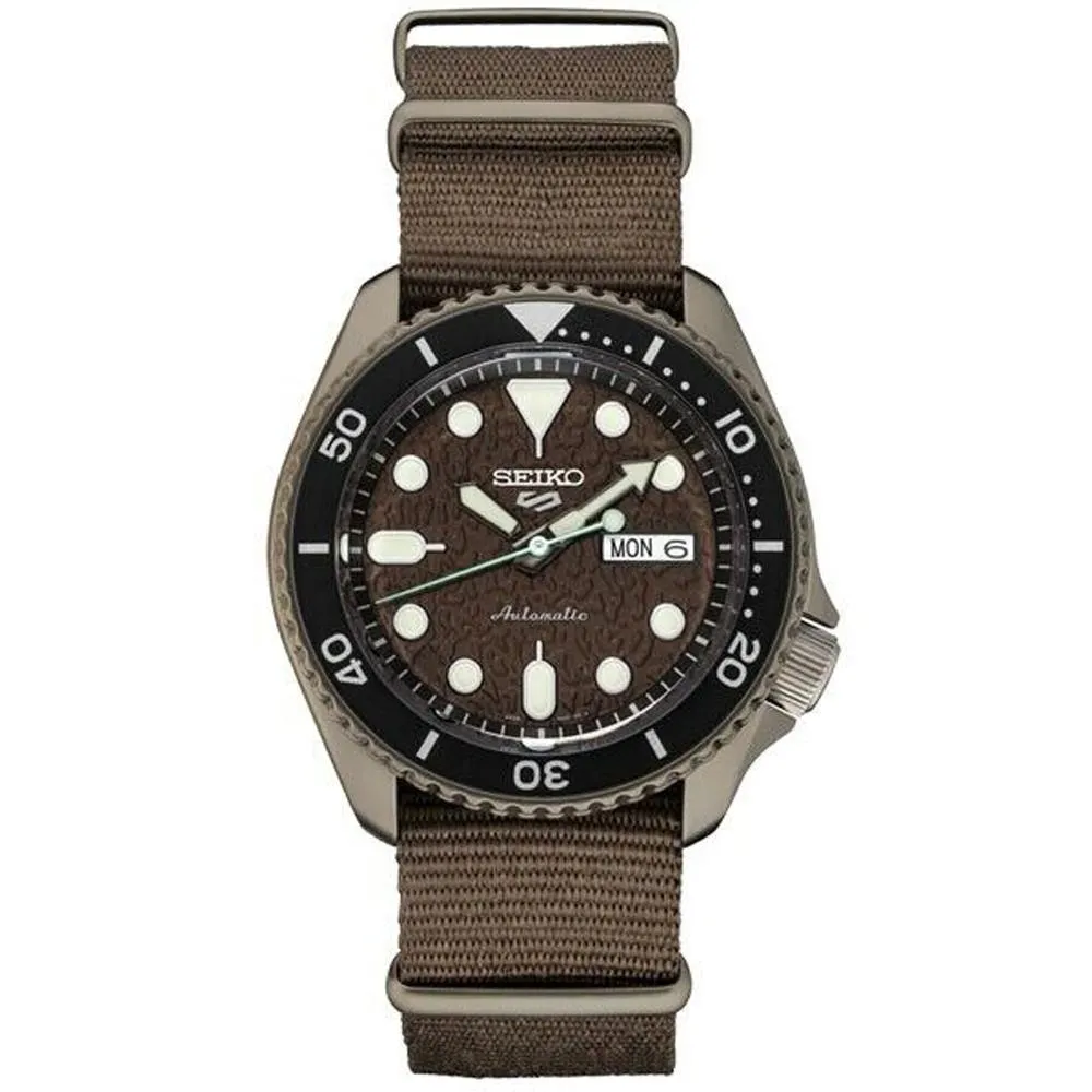 Seiko Mens 5 Sports Nylon Strap Brown Dial Automatic Watch - SRPD85