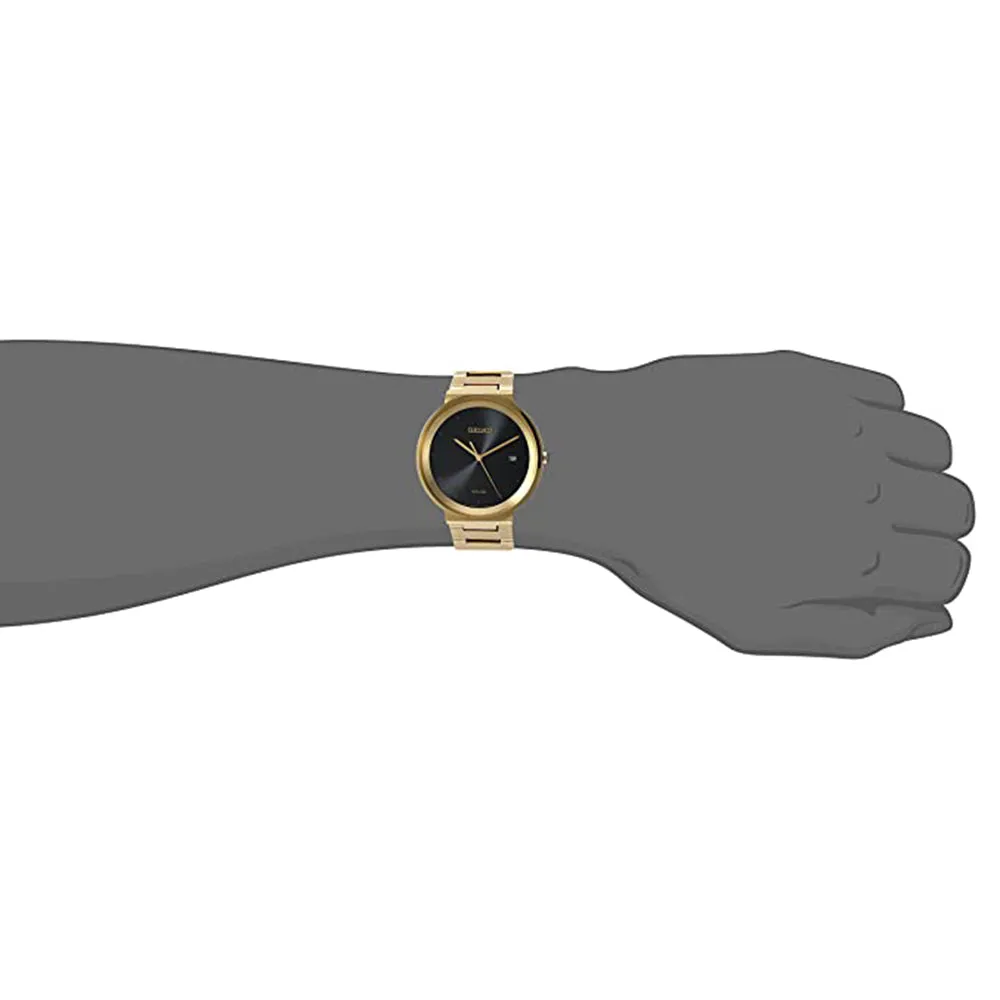 Seiko Mens Dress Japanese Quartz Black Dial Gold Band Stainless-Steel Watch - SNE482