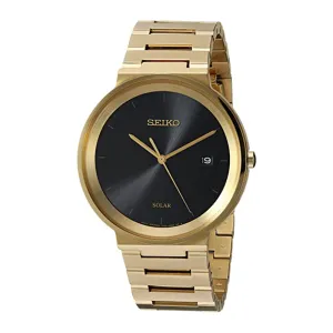 Seiko Mens Dress Japanese Quartz Black Dial Gold Band Stainless-Steel Watch - SNE482