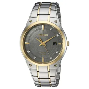 Seiko Mens Japanese Quartz Gray Dial Bicolor Stainless Steel Band Watch - SNE430