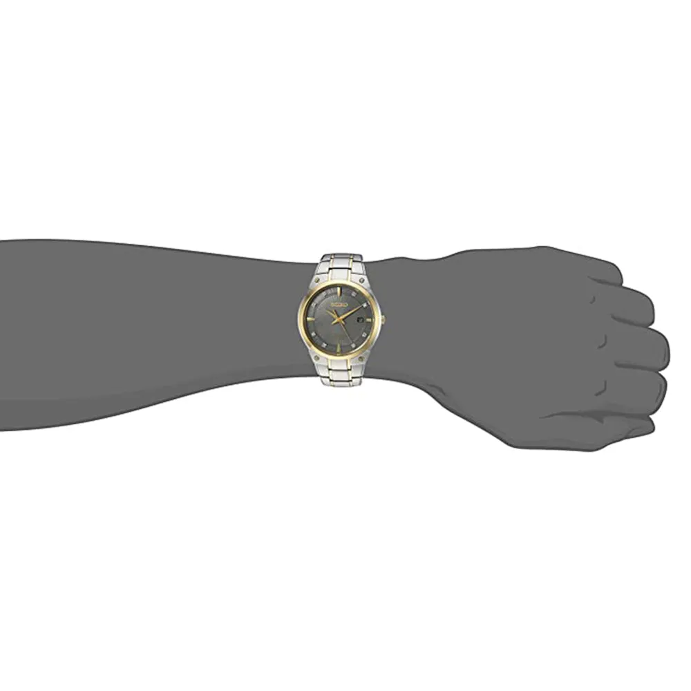 Seiko Mens Japanese Quartz Gray Dial Bicolor Stainless Steel Band Watch - SNE430
