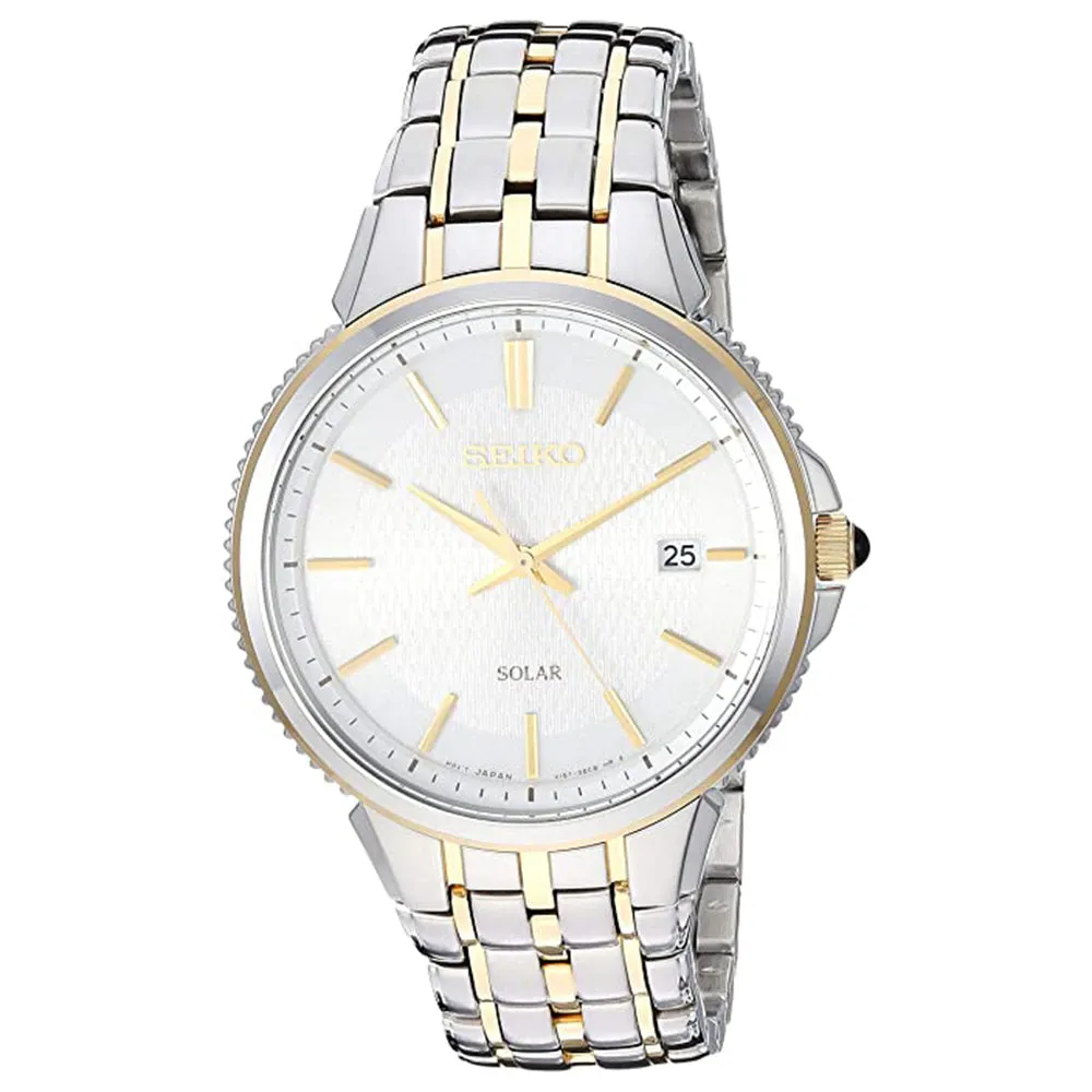 Seiko Mens Silver Dial Two Tone Band Japanese-quartz Movement Dress Watch - SNE508