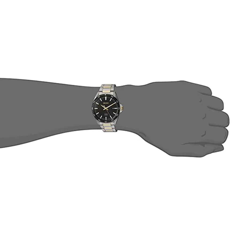 Seiko Mens Sport Japanese Quartz Black Dial Silver Band Stainless-Steel Strap Watche - SNE485