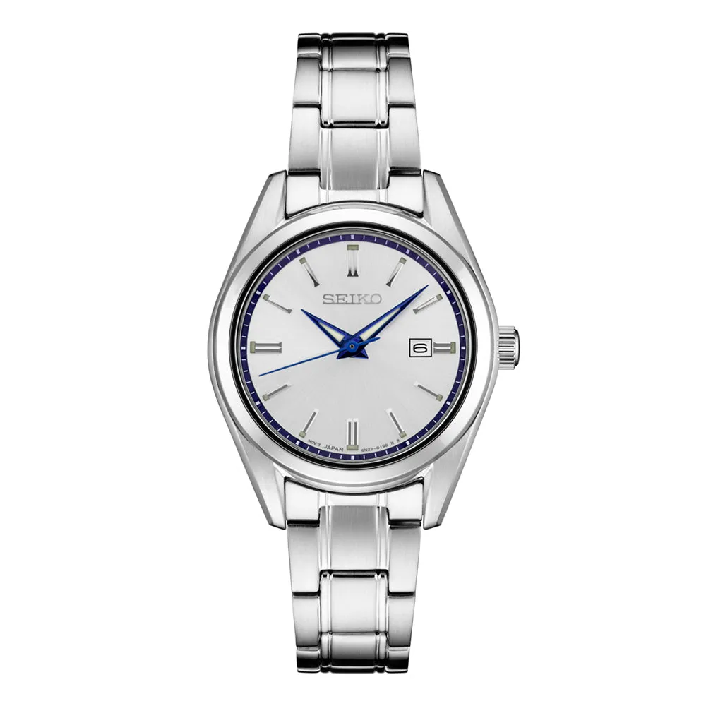 Seiko Men's White Dial Silver Band Stainless Steel Quartz Watch - SUR463