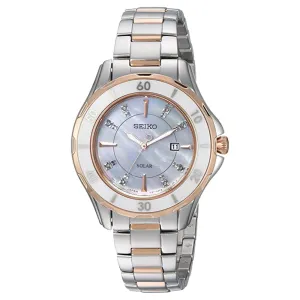 Seiko Womens Diamond Solar Japanese-Quartz Mother of Pearl Dial Two-Tone Strap Watch - SUT340
