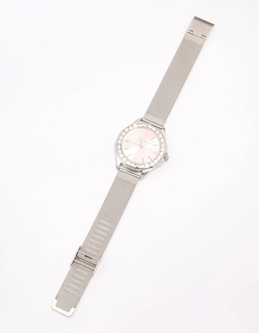 Silver Baguette Bezel Mesh Watch