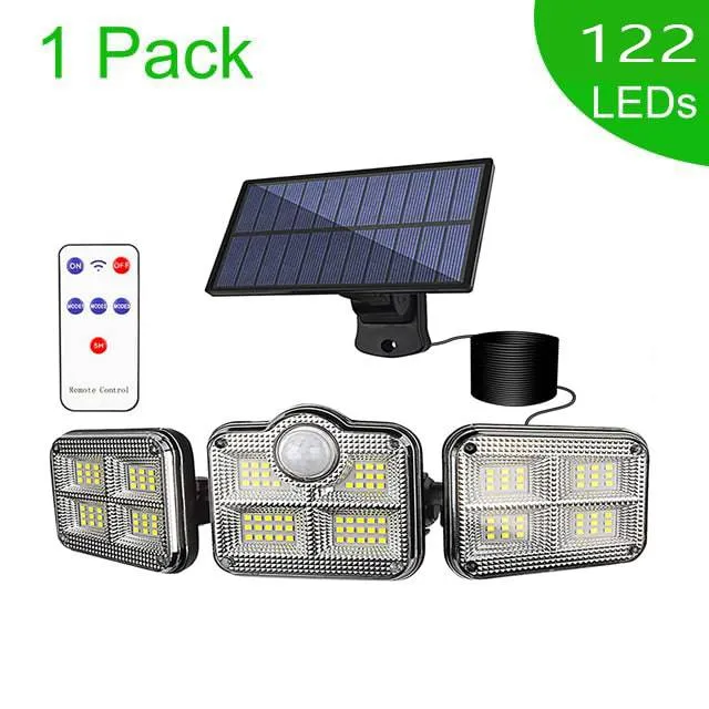 Solar Motion Sensor LED Lights Wall Lamp 3 Adjustable Heads 270 Wide Angle Illumination
