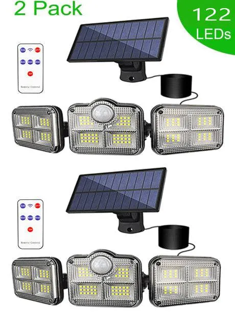 Solar Motion Sensor LED Lights Wall Lamp 3 Adjustable Heads 270 Wide Angle Illumination