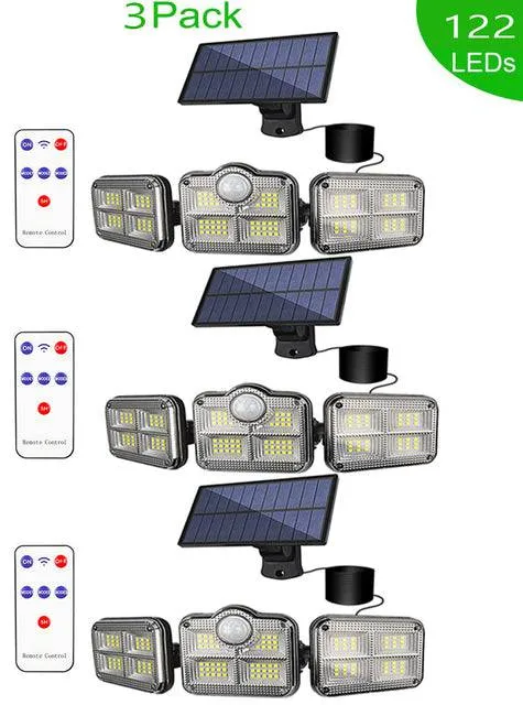 Solar Motion Sensor LED Lights Wall Lamp 3 Adjustable Heads 270 Wide Angle Illumination