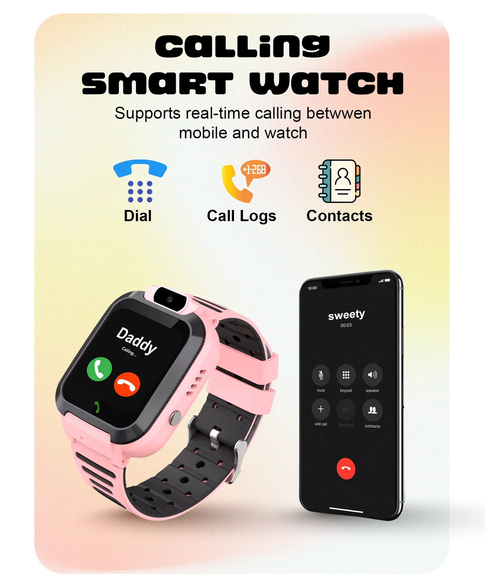 Spiky Basilisk Kids' Cute Waterproof Smartwatch With GPS - Black