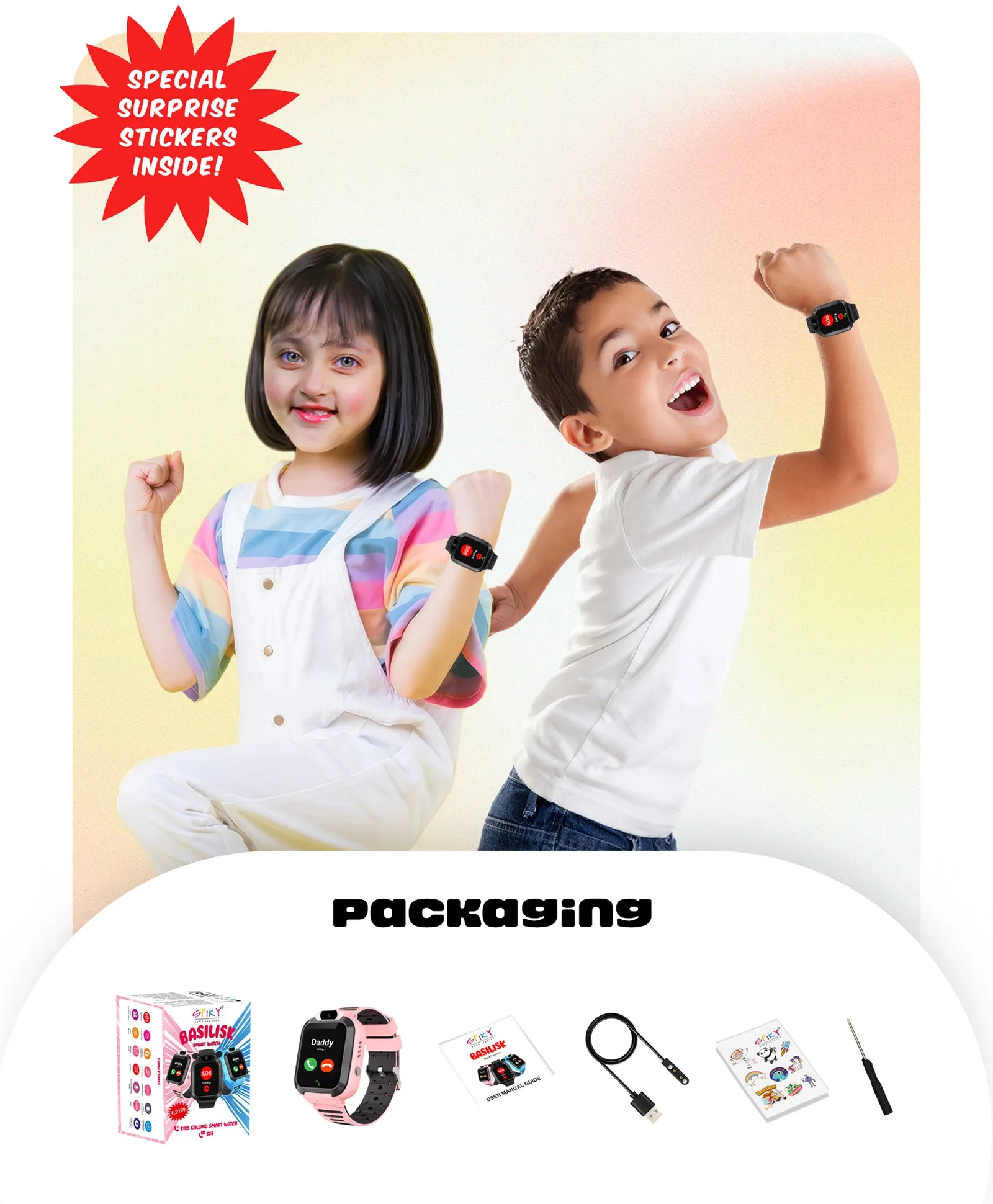 Spiky Basilisk Kids' Cute Waterproof Smartwatch With GPS - Black