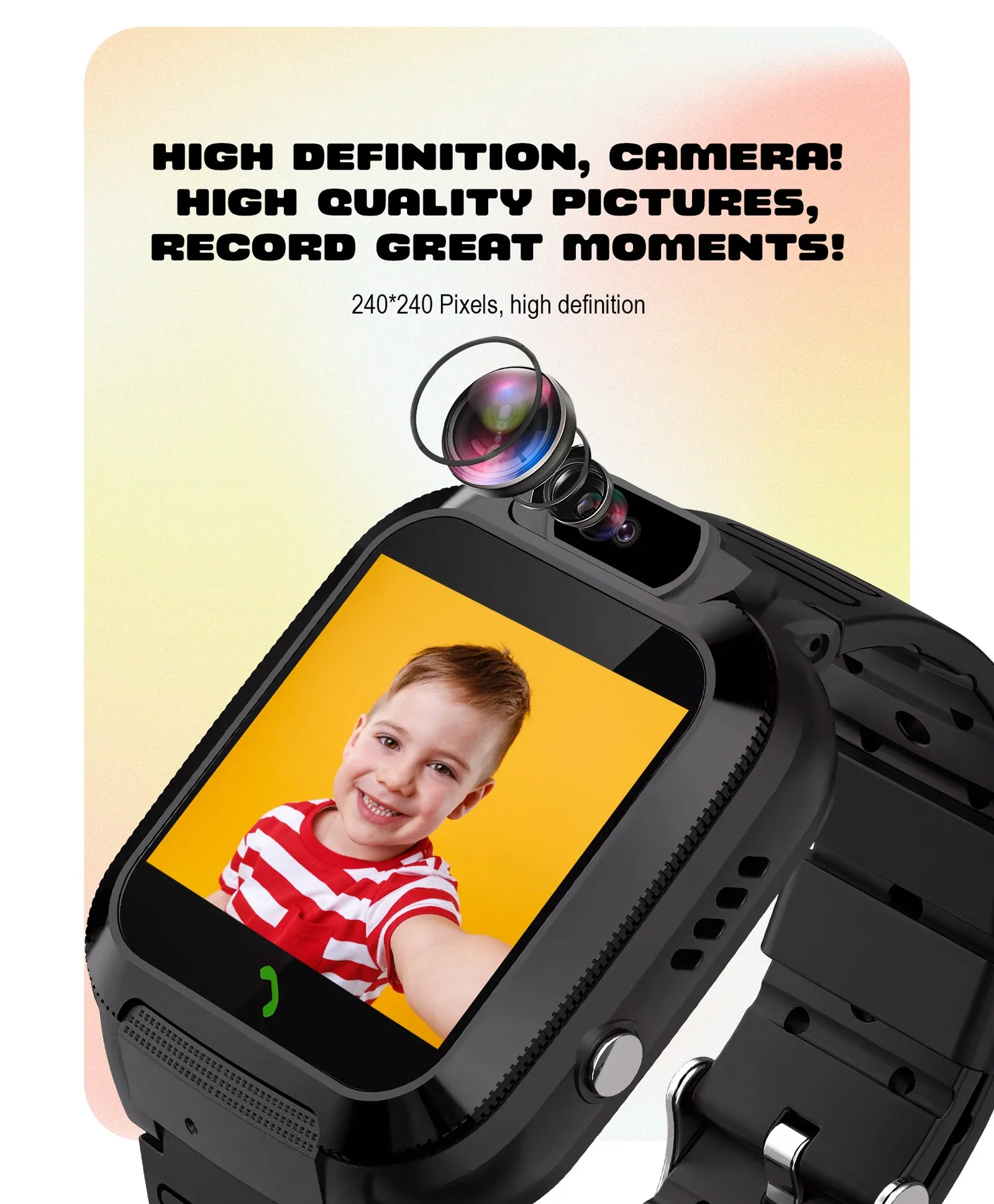 Spiky Basilisk Kids' Cute Waterproof Smartwatch With GPS - Black