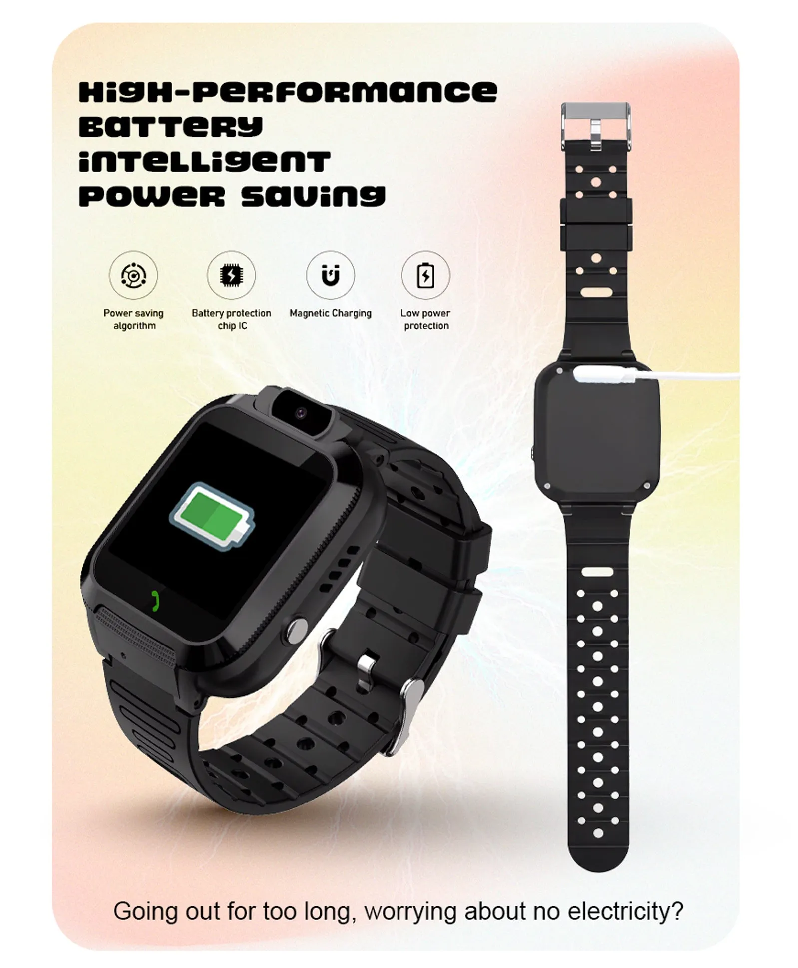 Spiky Basilisk Kids' Cute Waterproof Smartwatch With GPS - Black