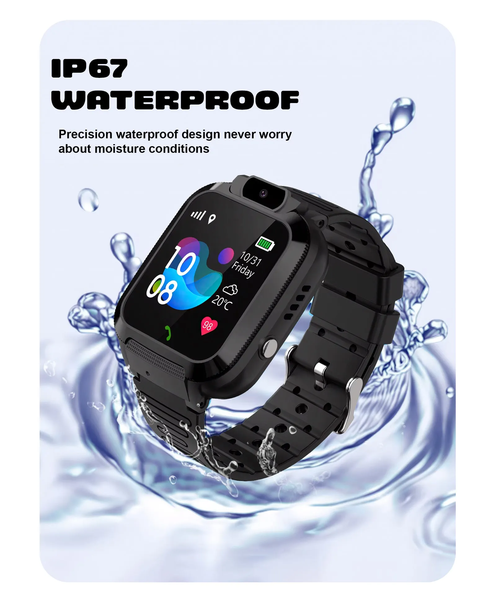 Spiky Basilisk Kids' Cute Waterproof Smartwatch With GPS - Black