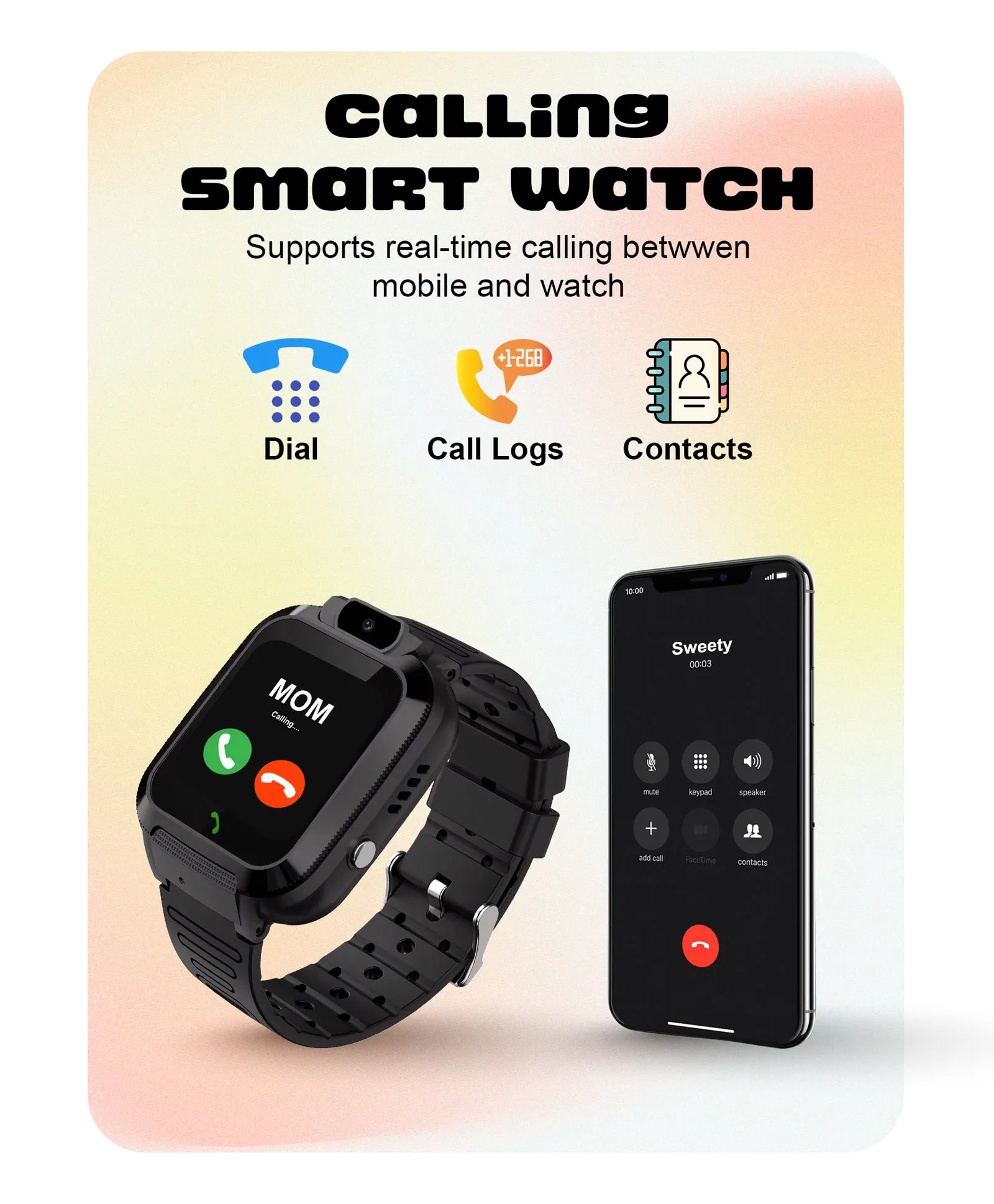 Spiky Basilisk Kids' Cute Waterproof Smartwatch With GPS - Black