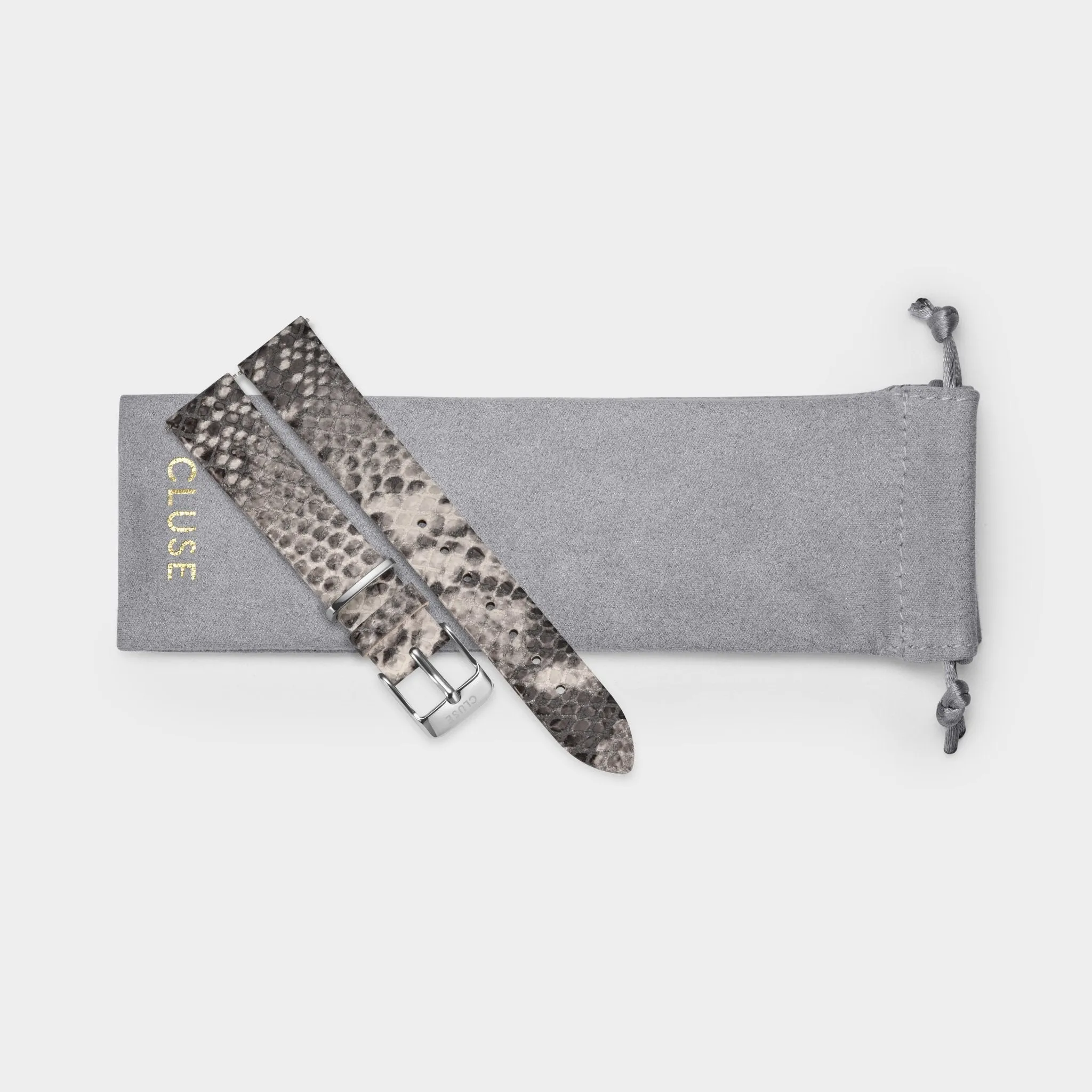 Strap 16 mm Leather Python Grey, Silver Colour