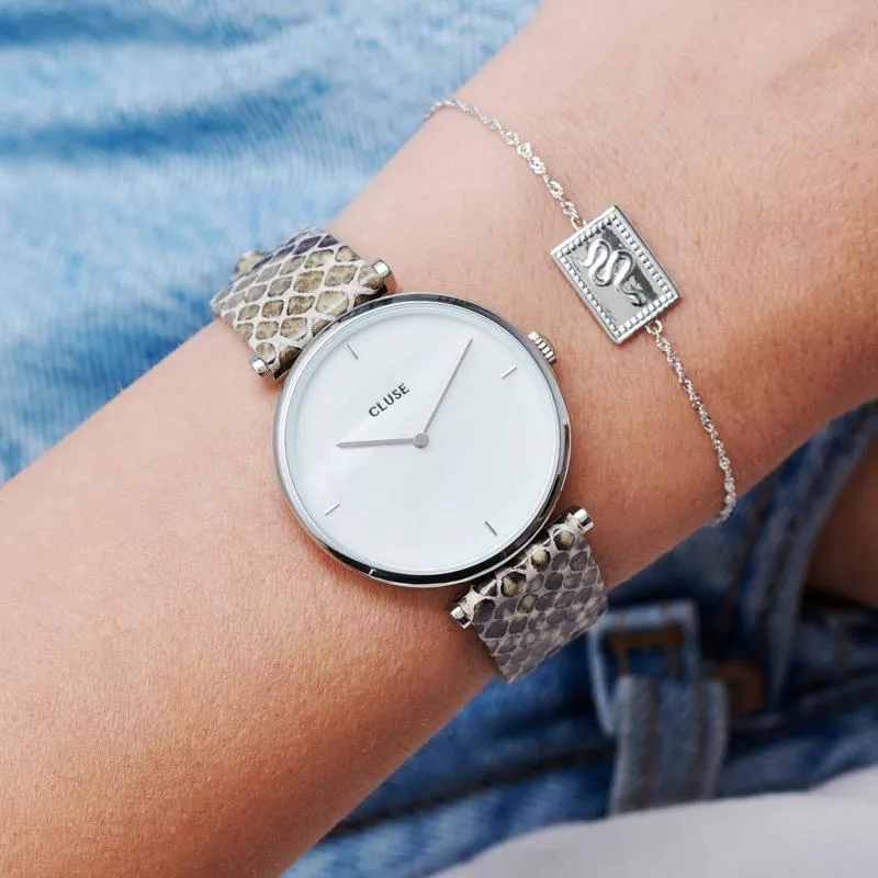 Strap 16 mm Leather Python Grey, Silver Colour