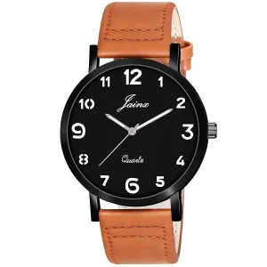 Stylish Men's Analog Watch: Black Dial with Brown Leather Strap - JM7141