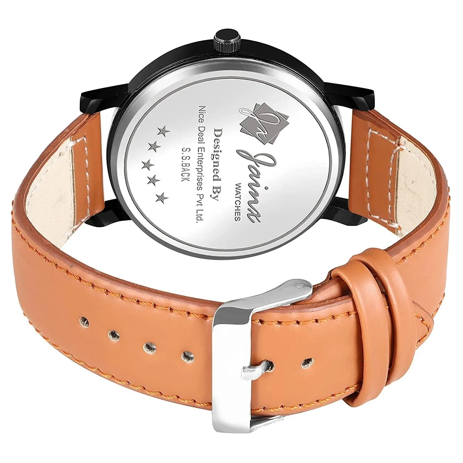 Stylish Men's Analog Watch: Black Dial with Brown Leather Strap - JM7141