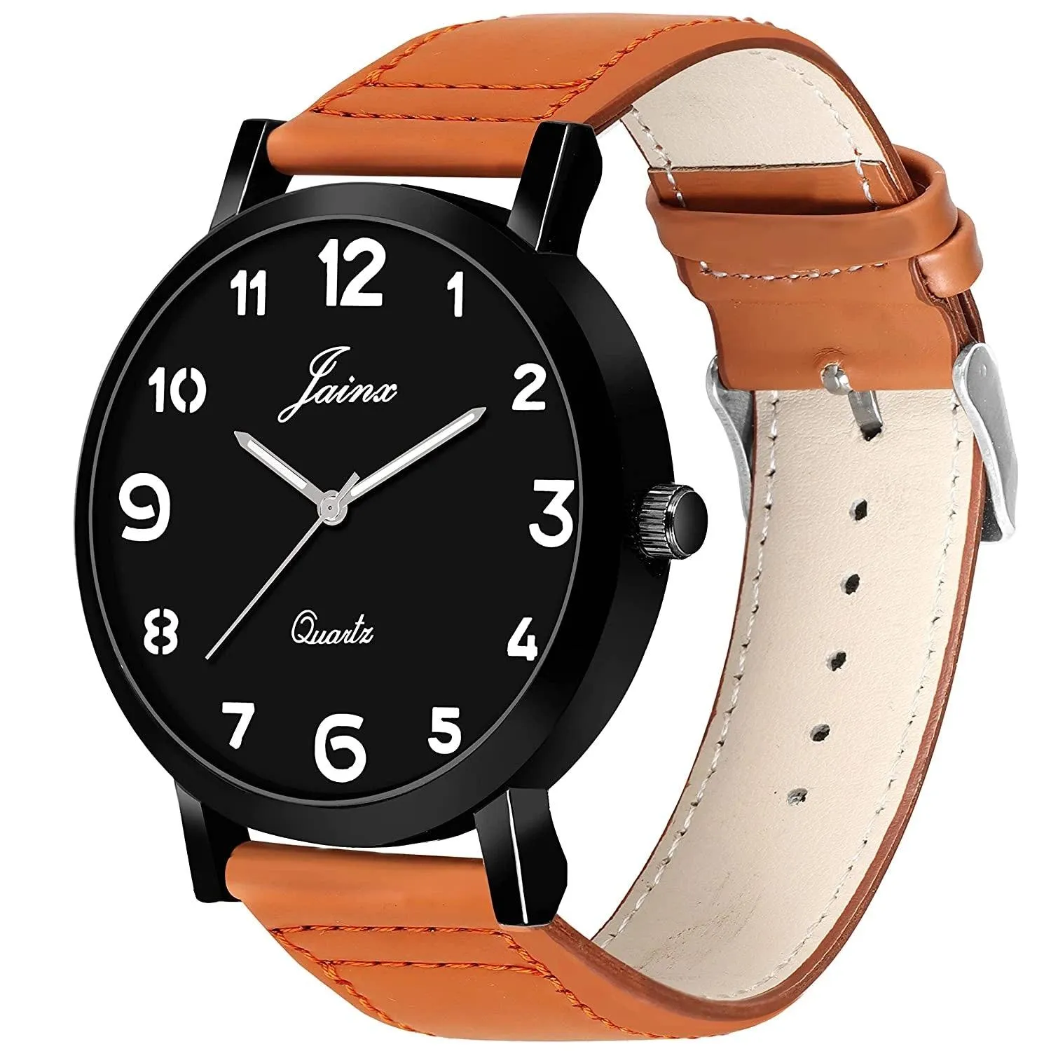 Stylish Men's Analog Watch: Black Dial with Brown Leather Strap - JM7141