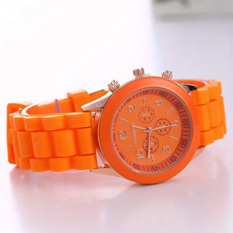 Stylish Round Quartz Watch with Triple Dial & Silicone Band – Unisex Sports Wristwatch