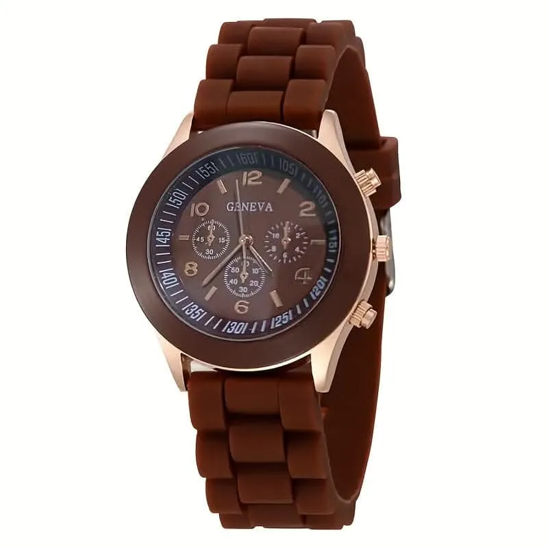 Stylish Round Quartz Watch with Triple Dial & Silicone Band – Unisex Sports Wristwatch