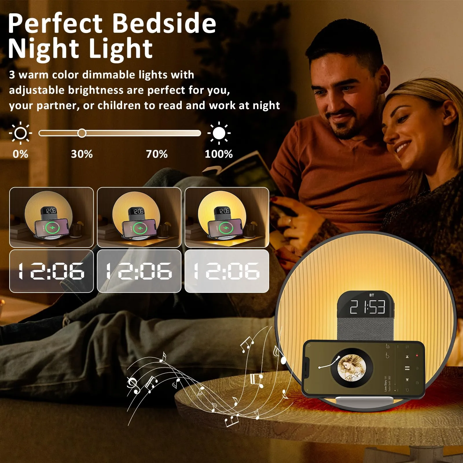 Sunrise Alarm Clock with Wireless Charging & Bluetooth
